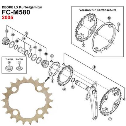 Shimano -Kette Top deore Kettenring Shim. Deore 22t.4-Arm 64mm Sil.