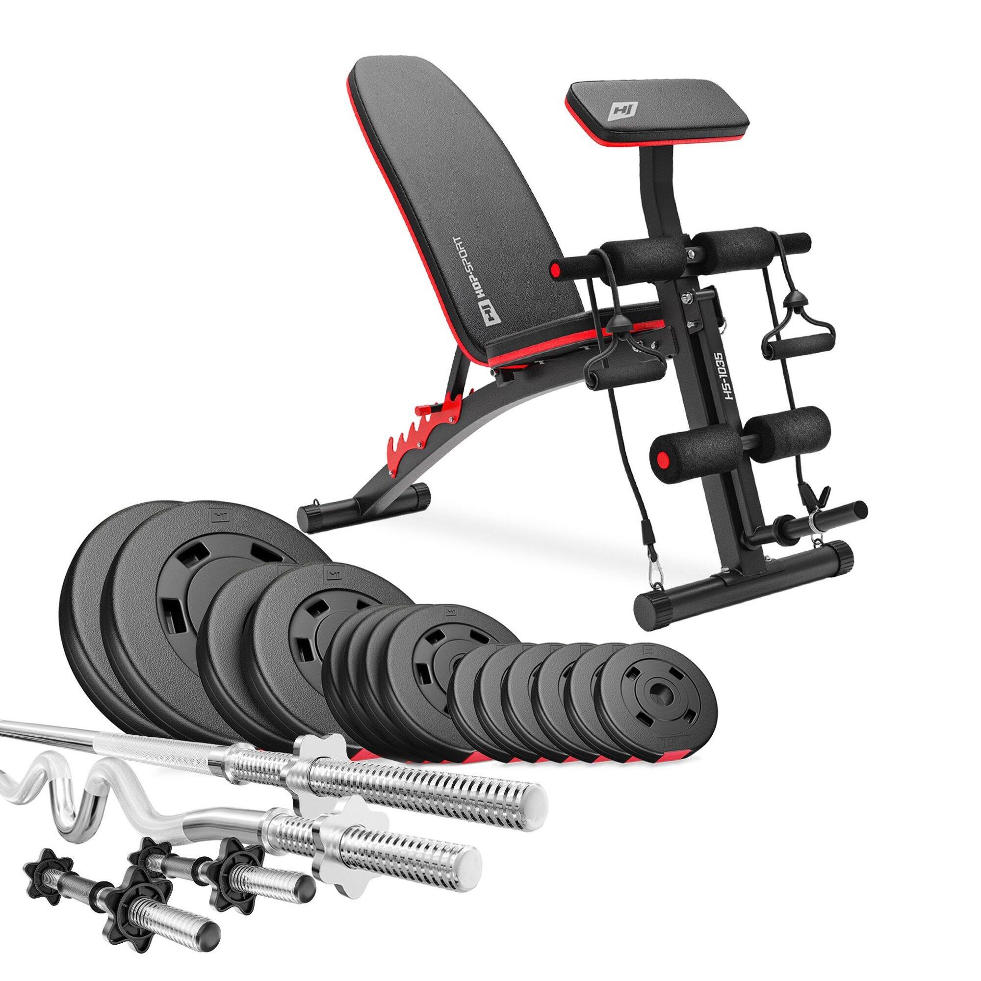 Set culturism compozit Hop-Sport Premium 66kg cu bancă HS-1035