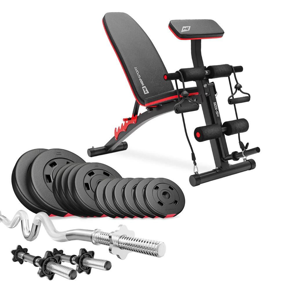 Композитен културистичен комплект Hop-Sport Premium 36kg с пейка HS-1035