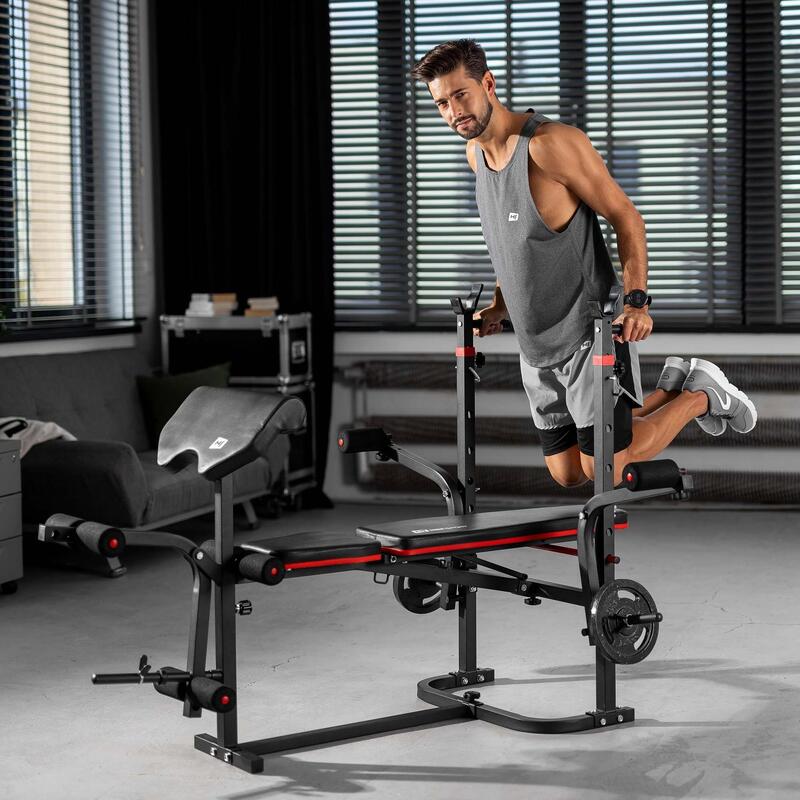 Set culturism compozit Hop-Sport Premium 135kg cu bancă HS-1065