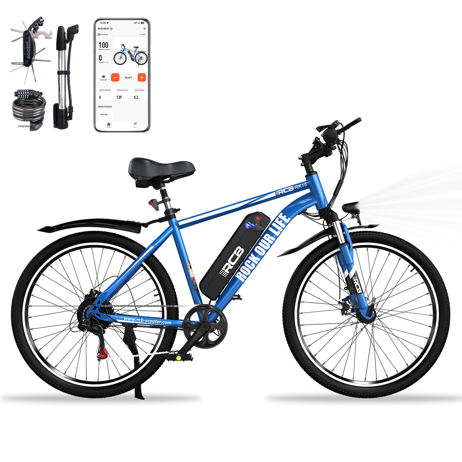 Rcb - Vélo Electrique Adulte 26" E-bike, 30-50 Km, Rcb-rk15 - Vélo Tout Chemin - Bleu - No Size - Decathlon