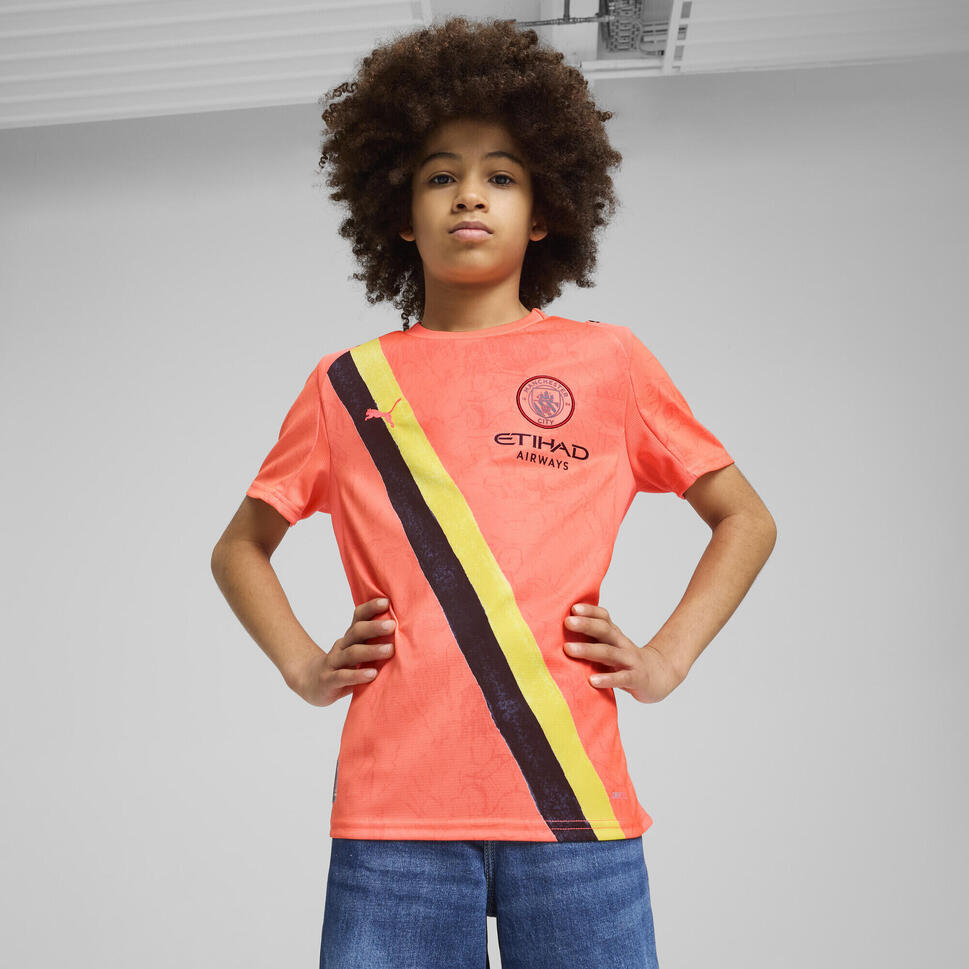 Młodzieżowa koszulka KIDSUPER × MANCHESTER CITY PUMA Neon Sun Black Orange