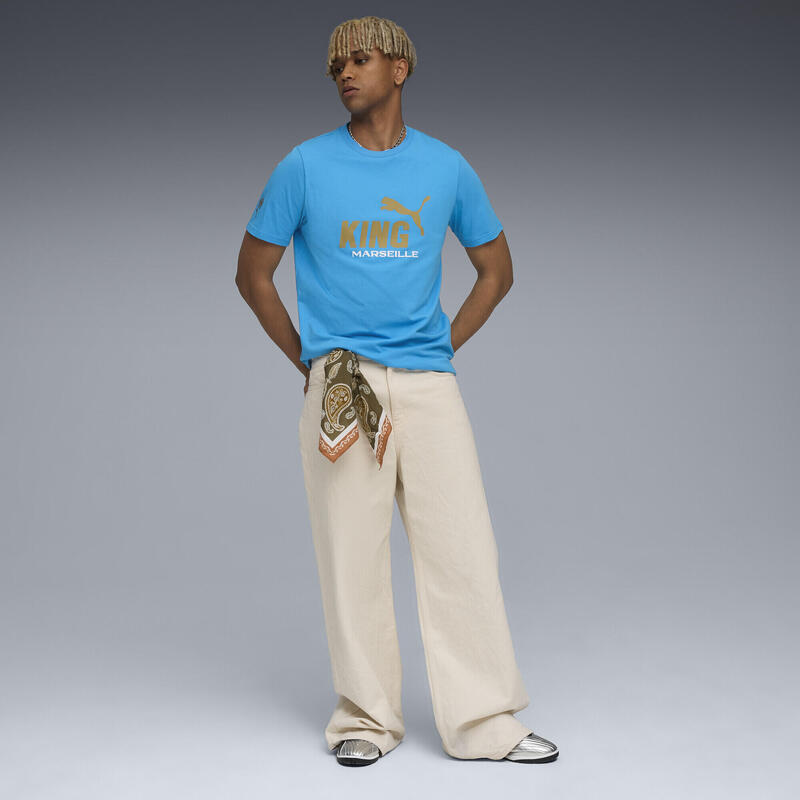 Męska koszulka Olympique Marsylia KING z logo PUMA Bleu Azur Gold Blue