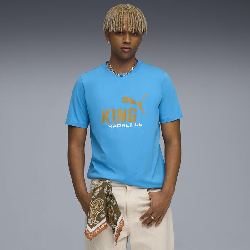 Męska koszulka Olympique Marsylia KING z logo PUMA Bleu Azur Gold Blue