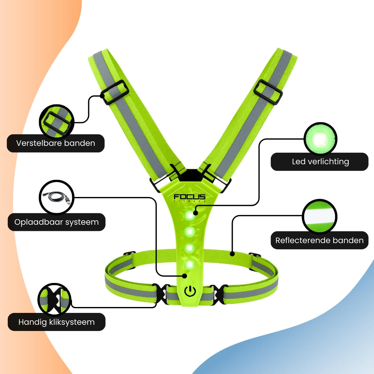 Gilet de course à pied Safety Vest Illuminated - Rechargeable - Green 4/7