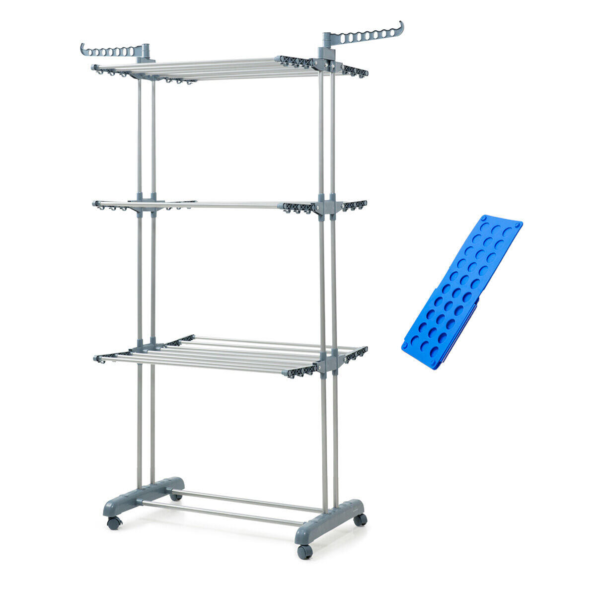 Pack estendal dobrável vertical com rodas e dobrador de roupa innovagoods azul