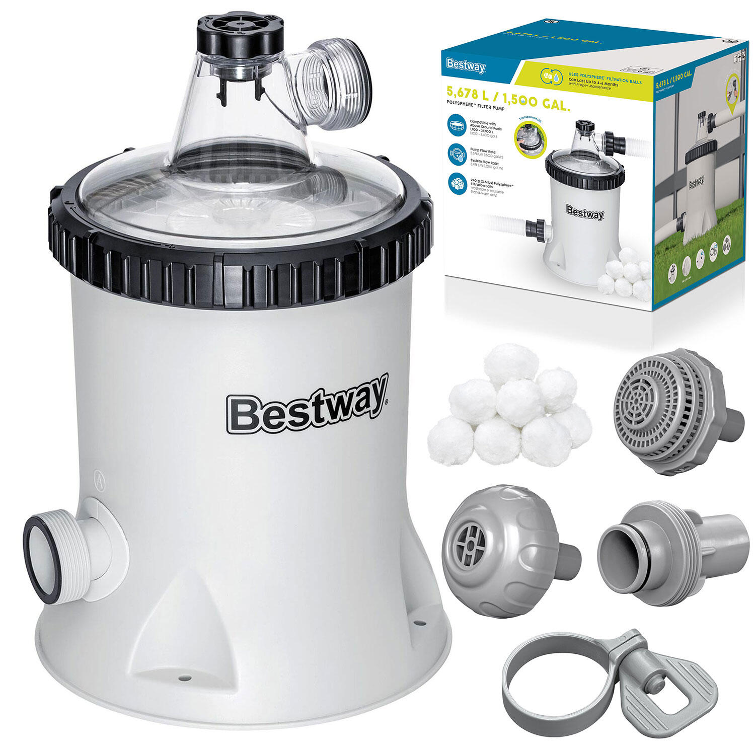 Bestway - Bestway Pompe De Filtration Piscine Hors Sol 5678 L/h Polysphère - Pompe Filtrante - Gris - Taille Unique - Decathlon