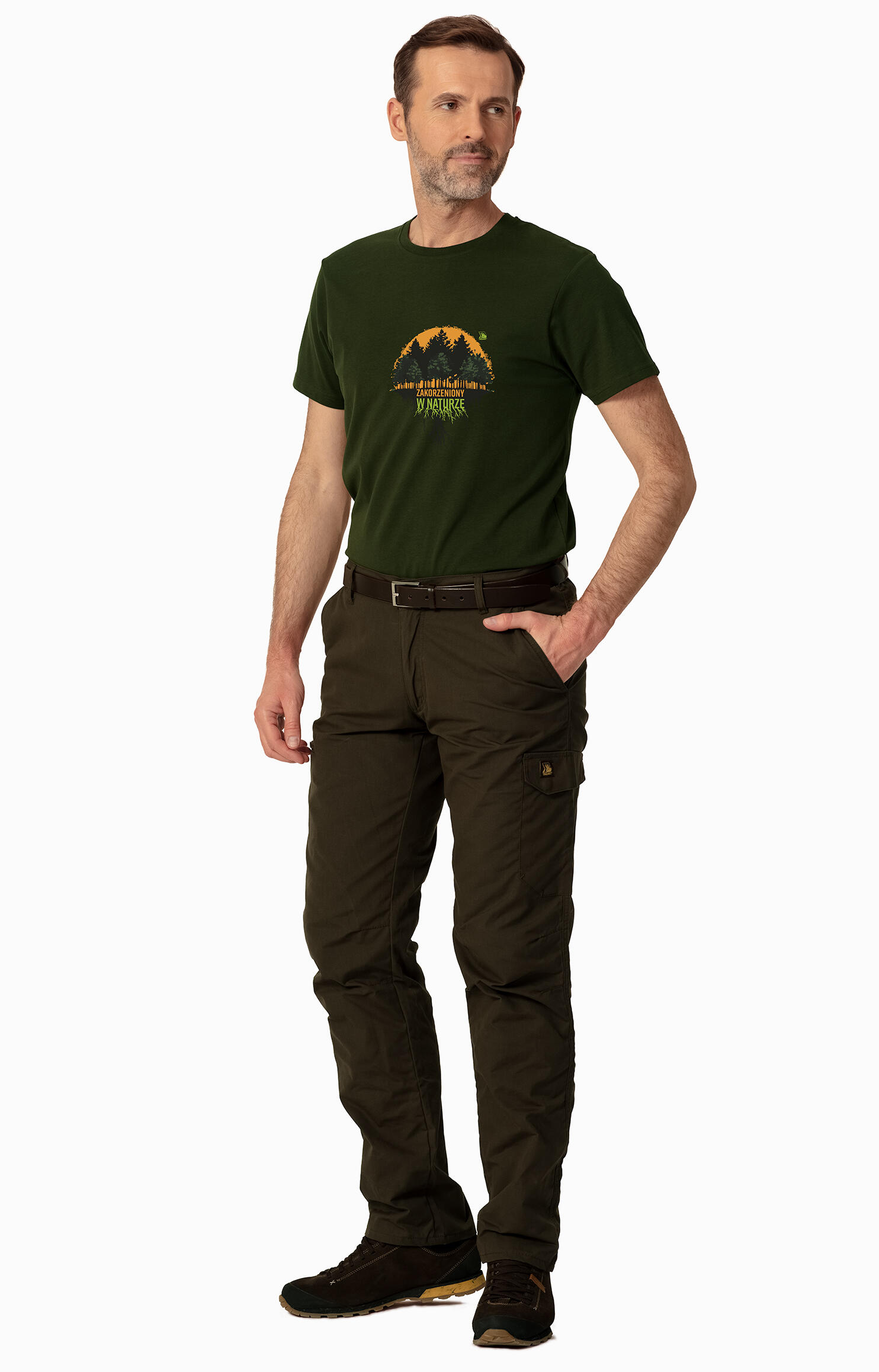 T-shirt de chasse pour homme Tagart FNT Forester Green avec imprimé 3/4