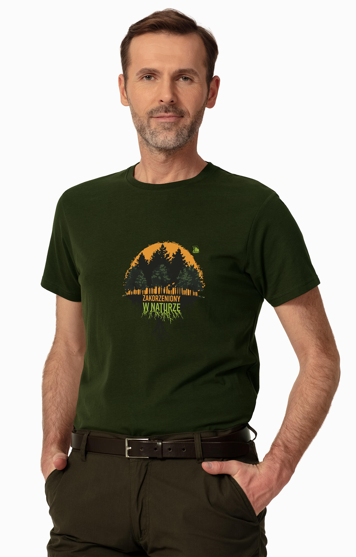 T-shirt de chasse pour homme Tagart FNT Forester Green avec imprimé 1/4