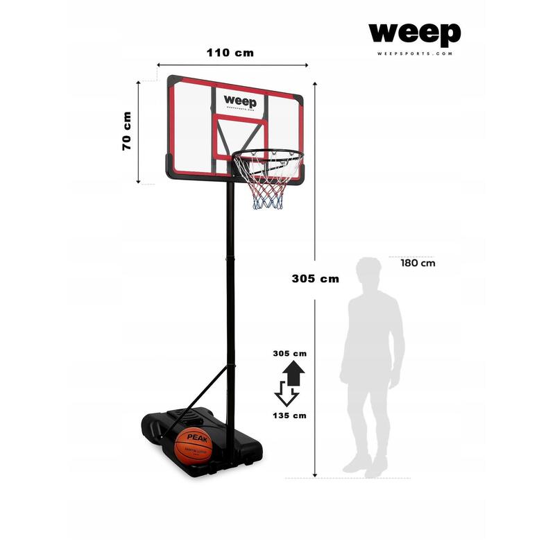 Zestaw kosz do koszykówki WEEP M026A-2 regulowany do 305cm Stabilny Mobilny