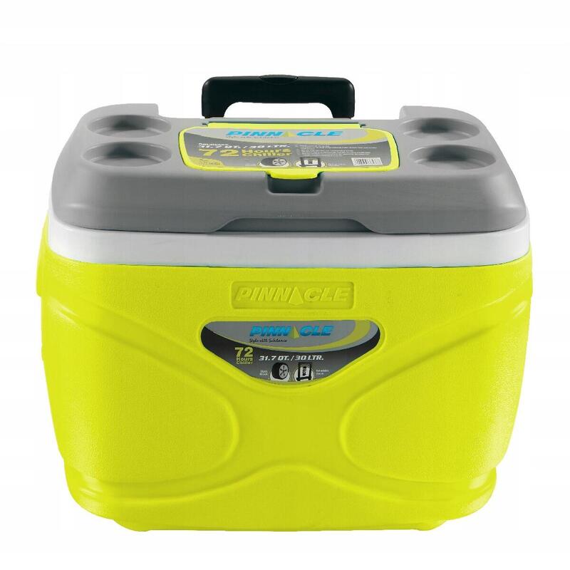 Lodówka turystyczna na kółkach limonkowa Pinnacle 30L + 5 wkładów 500ml