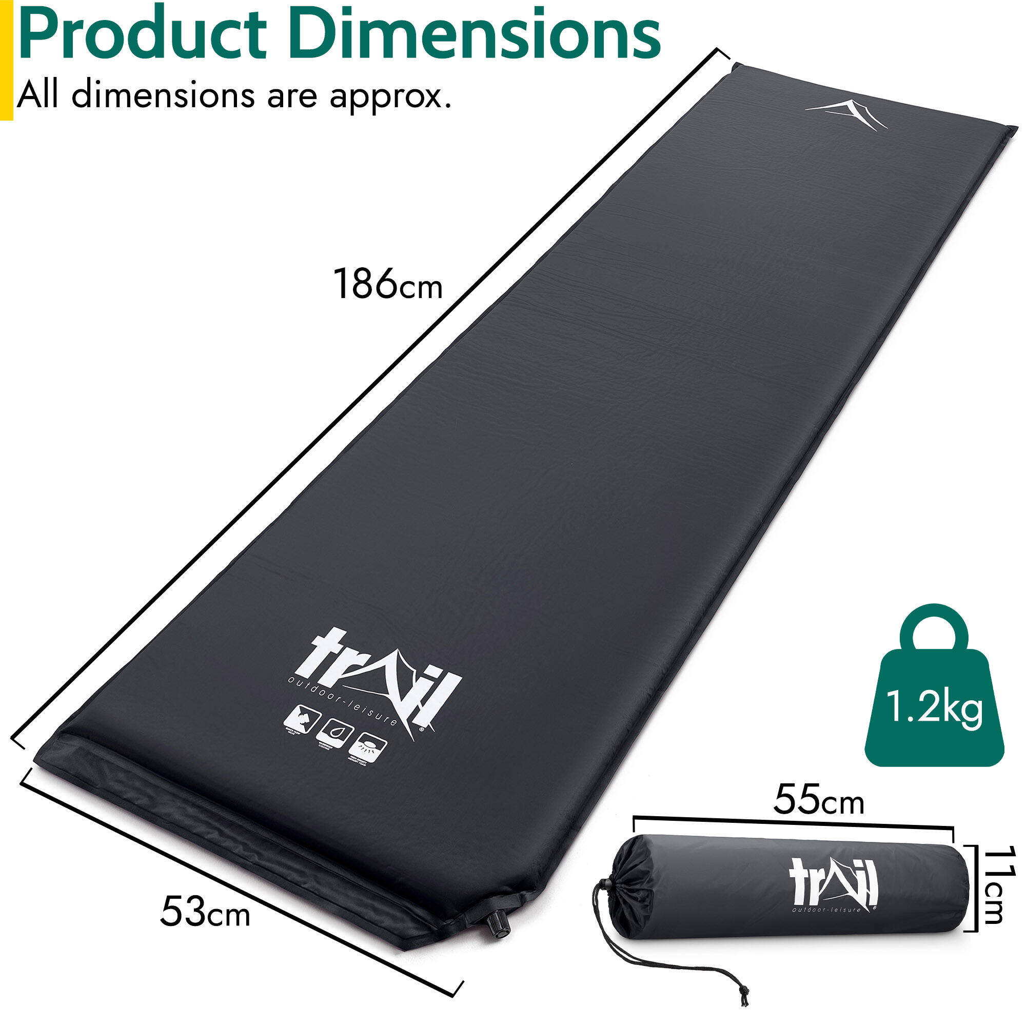 Single Camping Mat Self Inflating Inflatable Camp Roll Mattress With Bag Trail 6/7