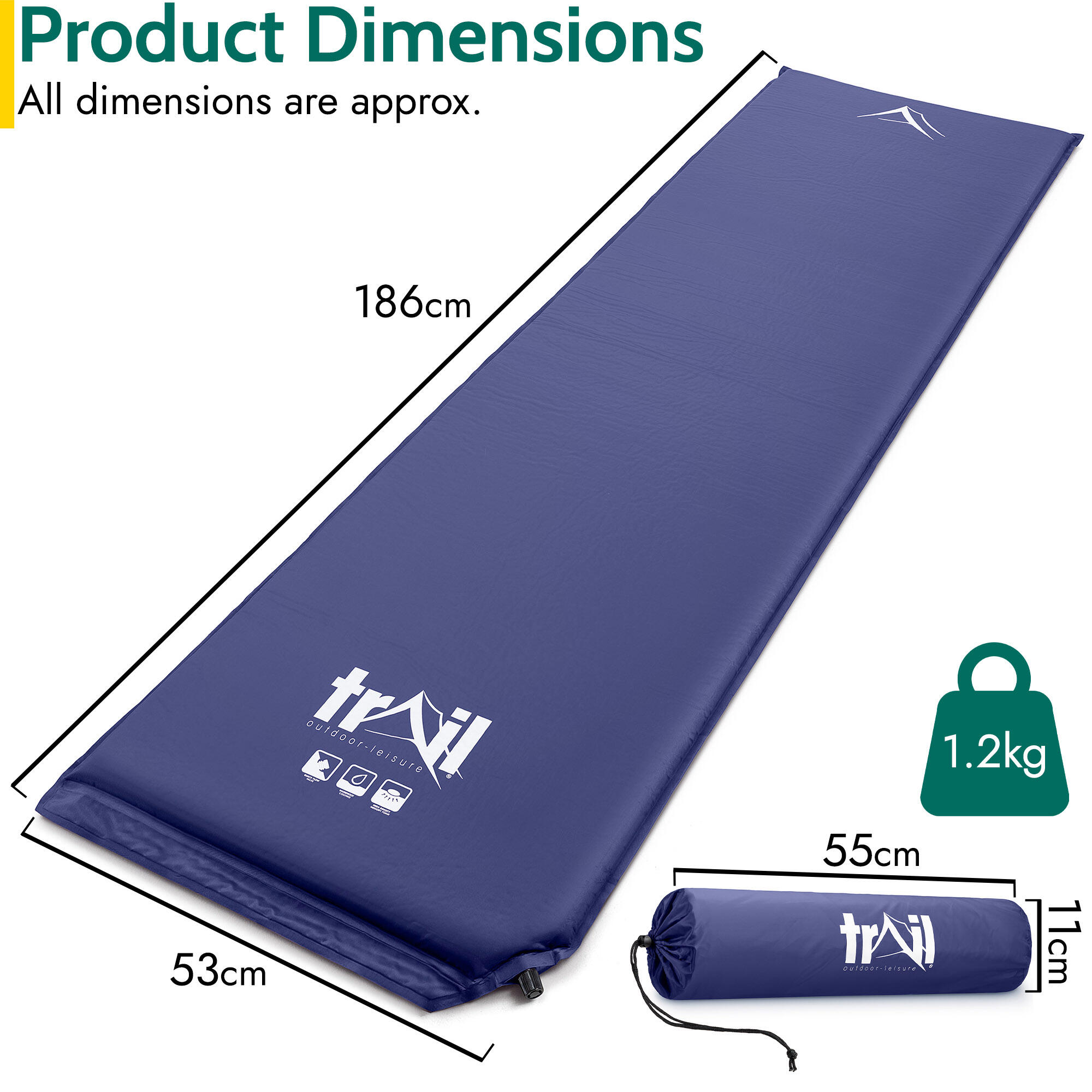 Single Camping Mat Self Inflating Inflatable Camp Roll Mattress With Bag Trail 6/7