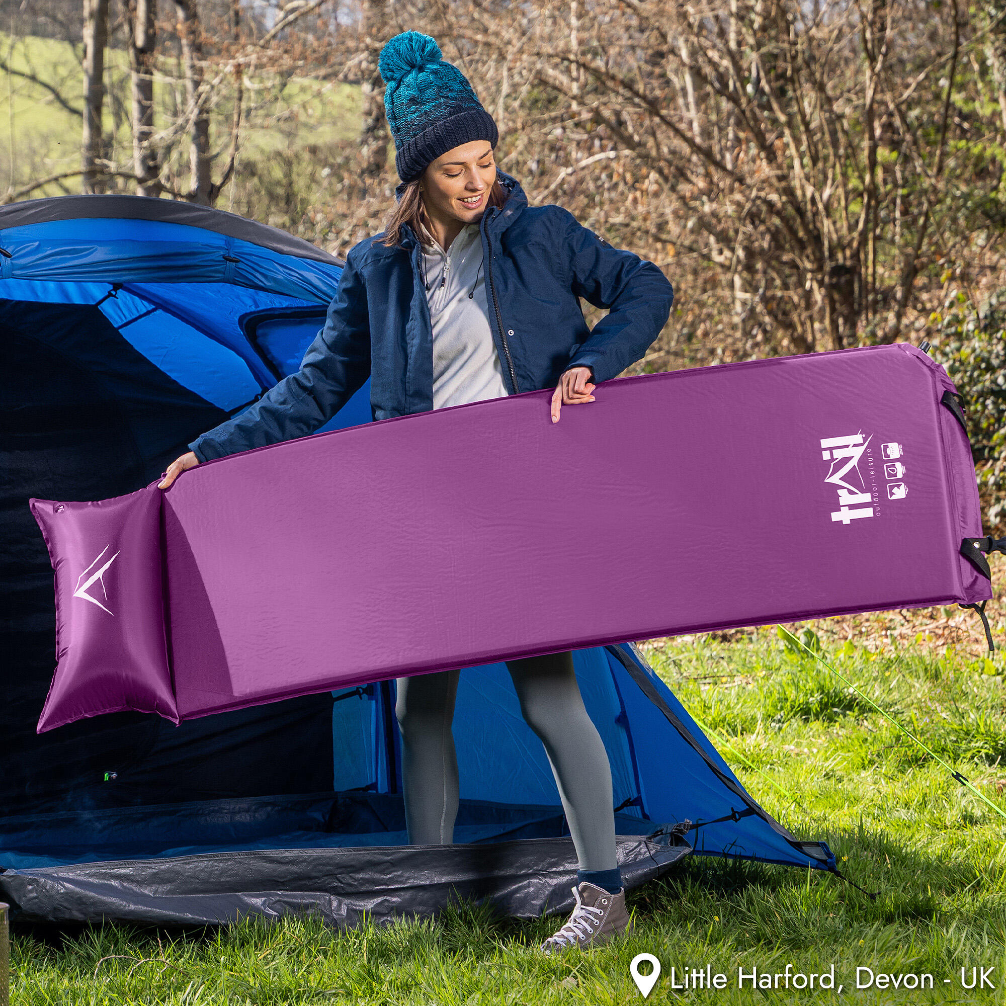 Single Pillow Camping Mat Self Inflating Inflatable Roll Mattress With Bag Trail 2/7