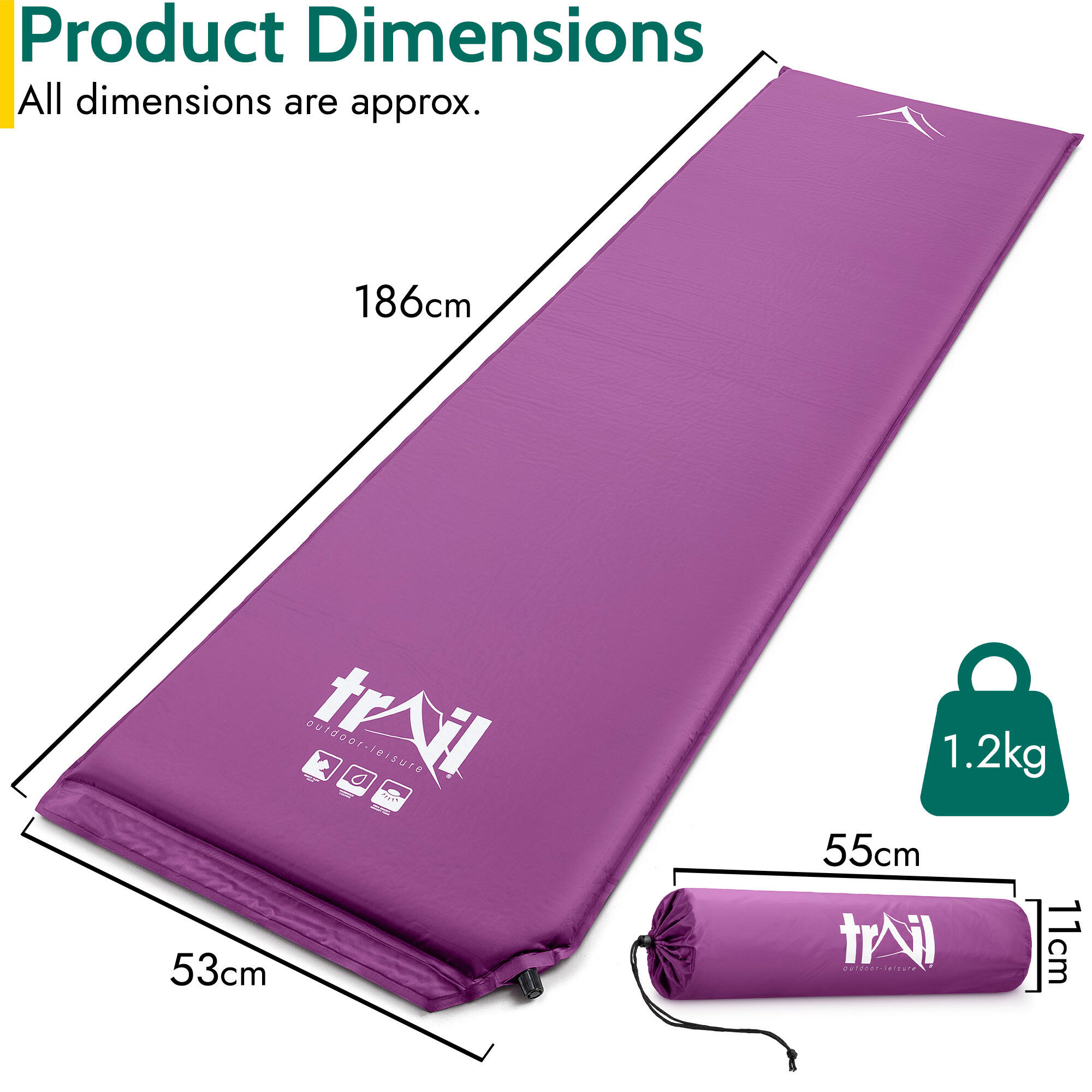 Single Camping Mat Self Inflating Inflatable Camp Roll Mattress With Bag Trail 6/7