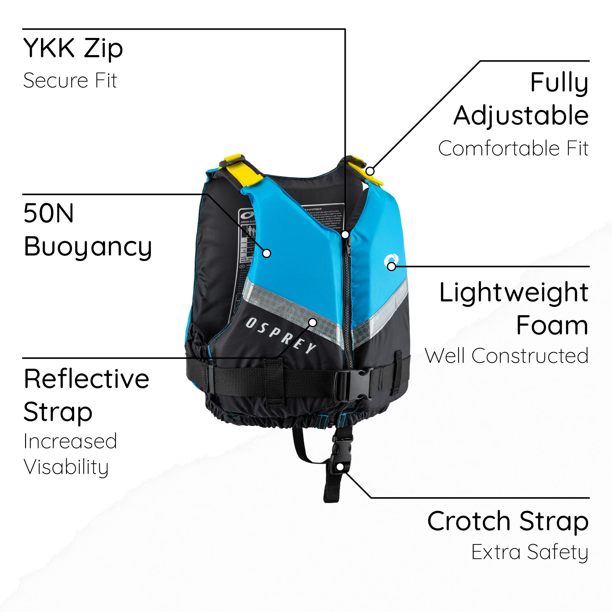 Osprey Kids Buoyancy Aid, Junior 50N Waterproof Buoyancy Vest Blue 4/6