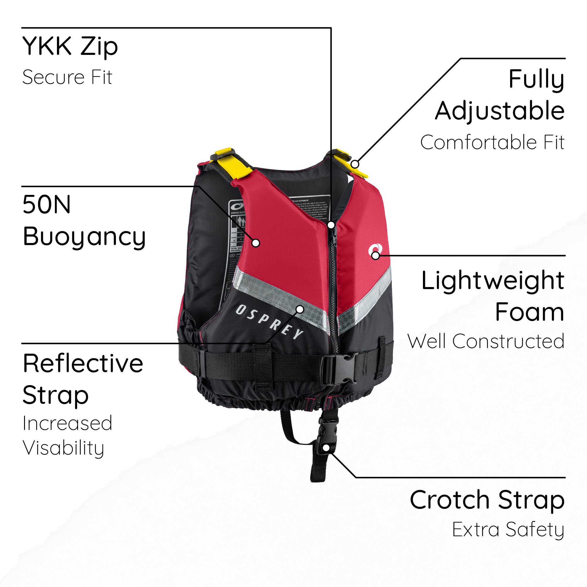 Osprey Kids Buoyancy Aid, Junior 50N Waterproof Buoyancy Vest Red 4/6