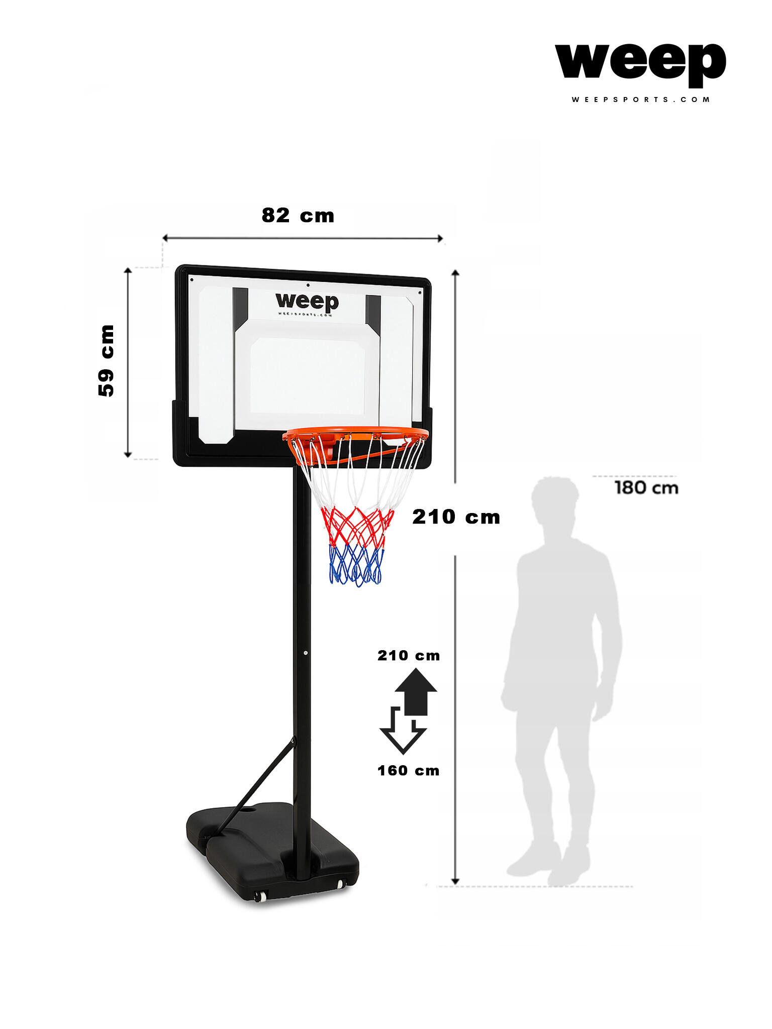 Zestaw do koszykówki kosz WEEP M0182 regulowany do 210cm mobilny stabilny 2/7