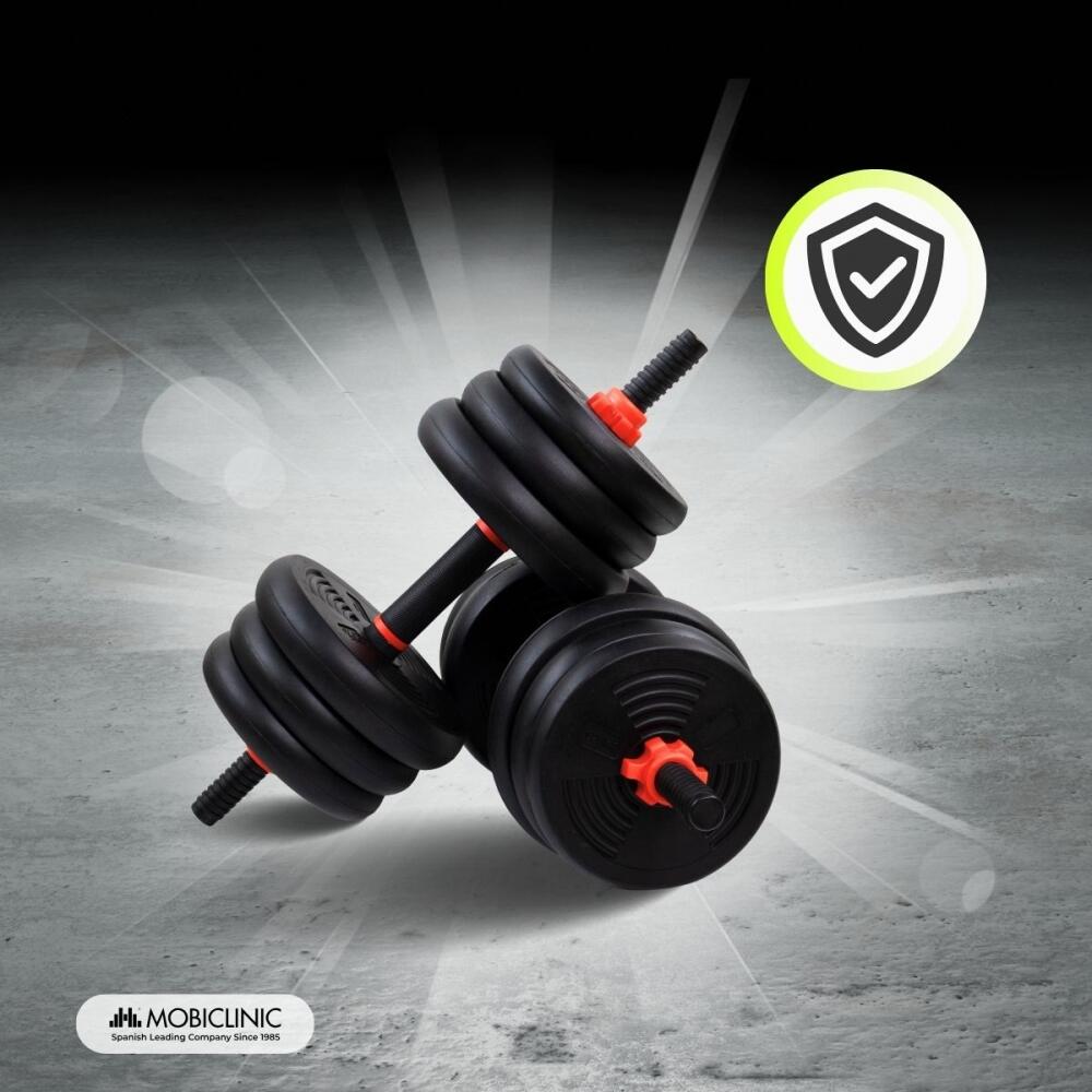 Kit D'Haltères Springos 20 Kg 3-en-1 – Haltères Court, Long Et Kettlebell, Poids Bitume 12 Disques