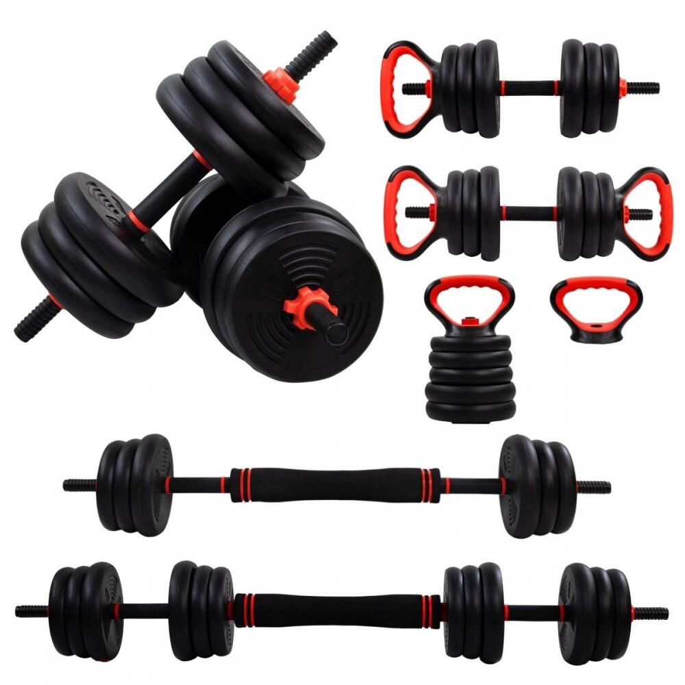 MOBICLINIC Par de mancuernas 20kg ajustables (60-110 cm) con accesorios de pesas rusas