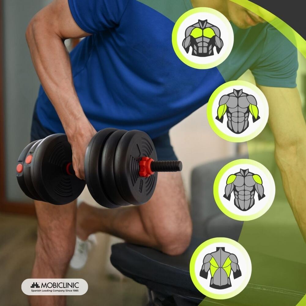 Paar 20 kg verstelbare halters (60-110 cm) met kettlebell-bevestigingen 4/7
