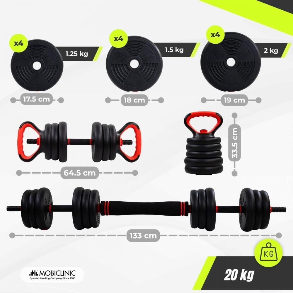 Paar 20 kg verstelbare halters (60-110 cm) met kettlebell-bevestigingen 2/7
