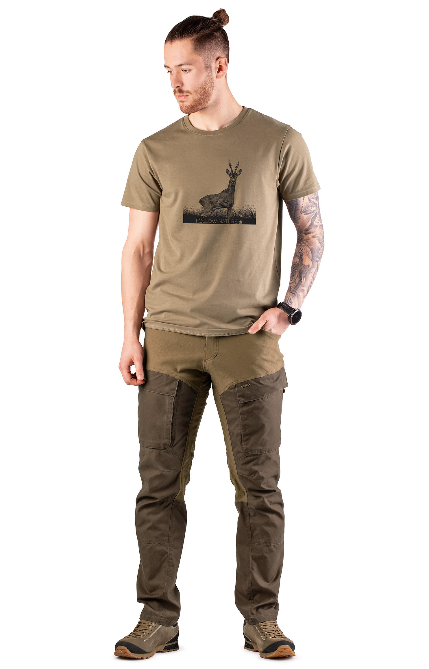T-shirt de chasse pour homme Tagart FNT Roedeer Beige avec imprimé 3/3