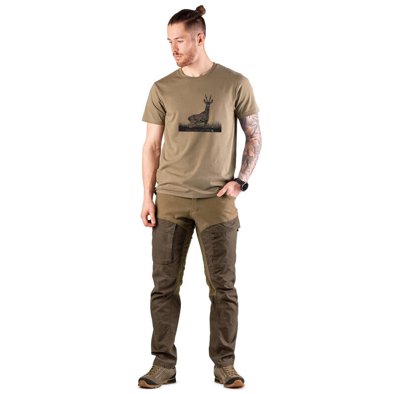 T-shirt myśliwski męski Tagart Roedeer Beige z nadrukiem