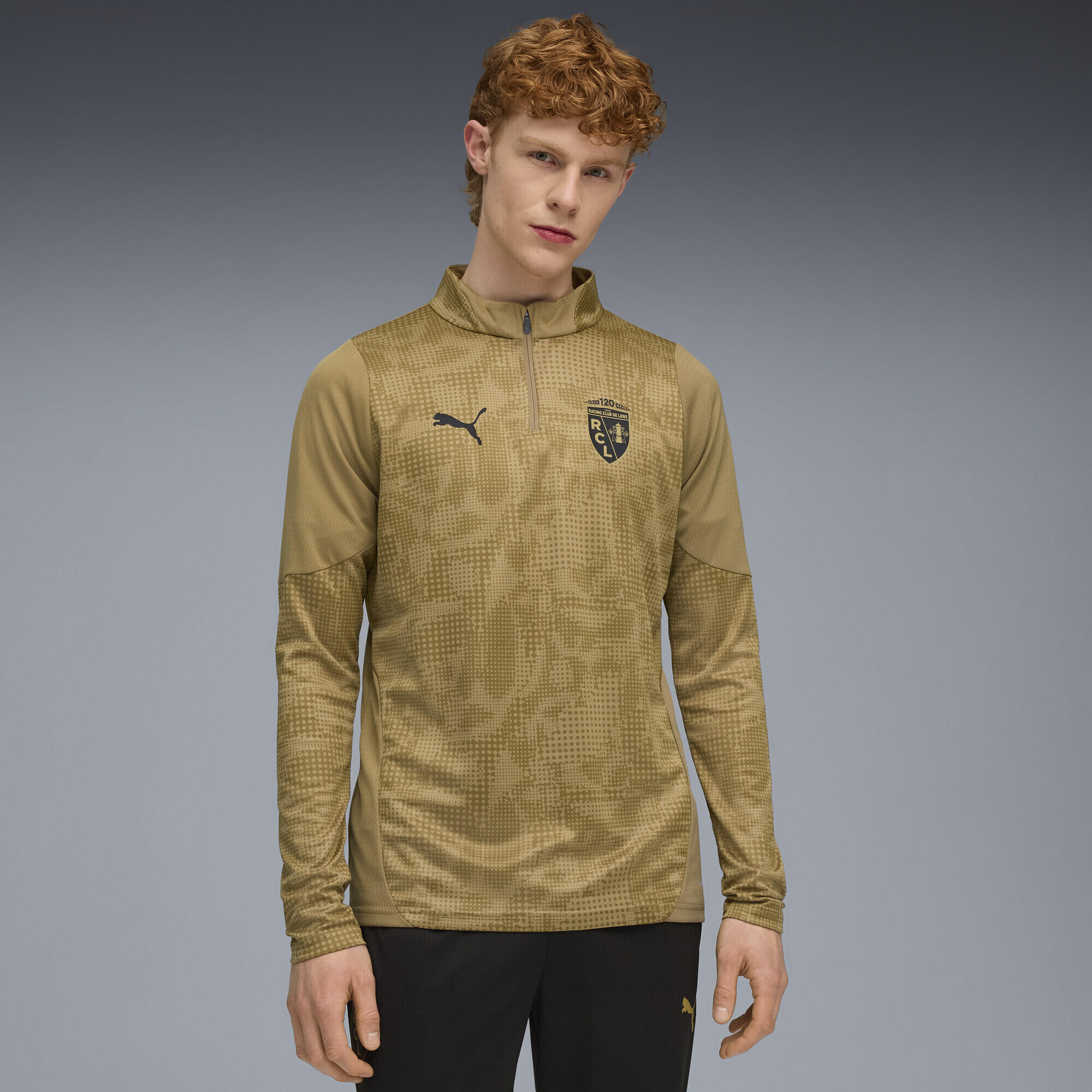 PUMA Top da training con zip corta LC Rens da uomo PUMA Matte Gold Black Beige