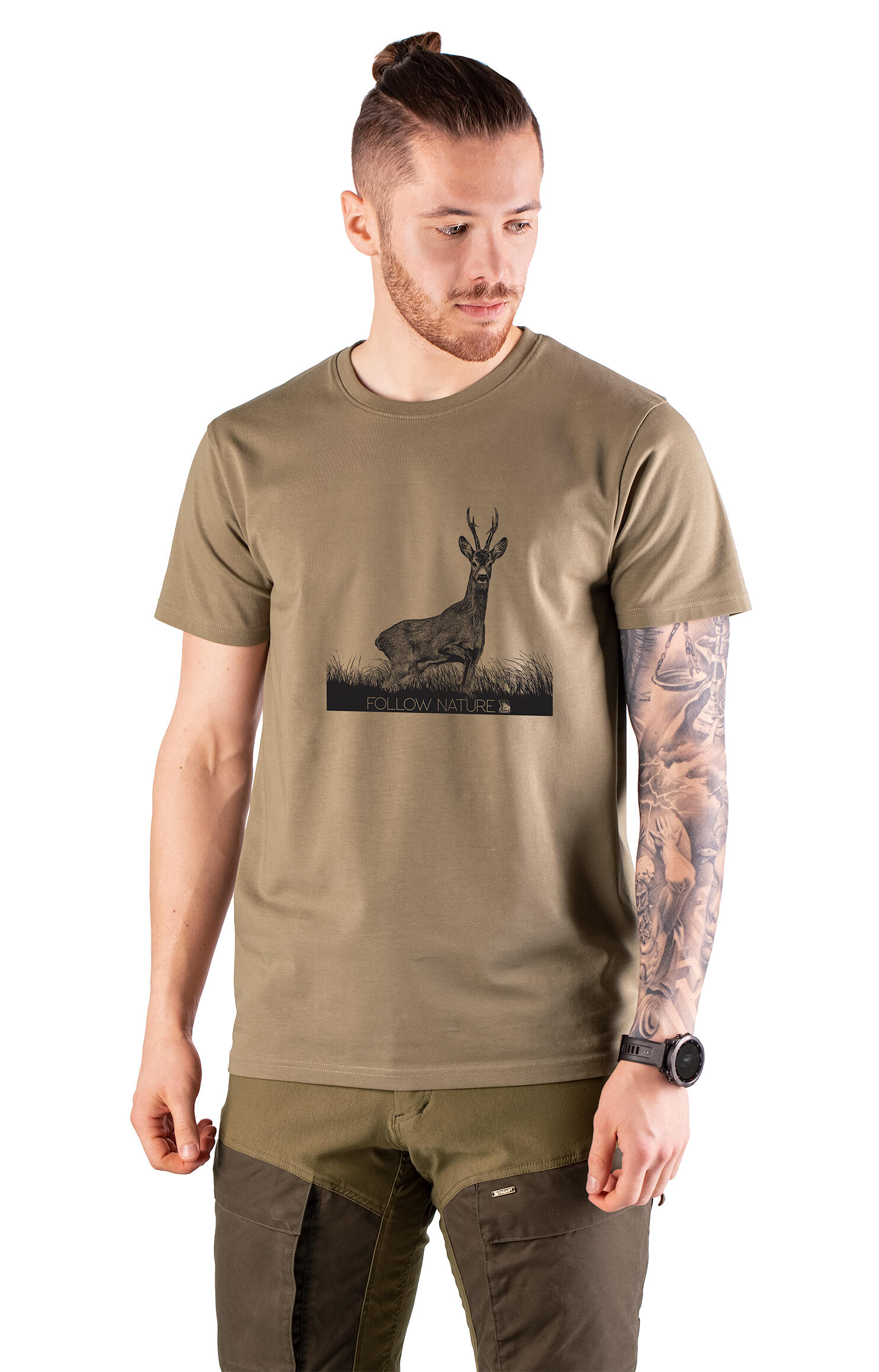 T-shirt de chasse pour homme Tagart FNT Roedeer Beige avec imprimé 1/3