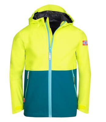 Kinder Regenjacke Haugesund Limegelb/Petrolblau