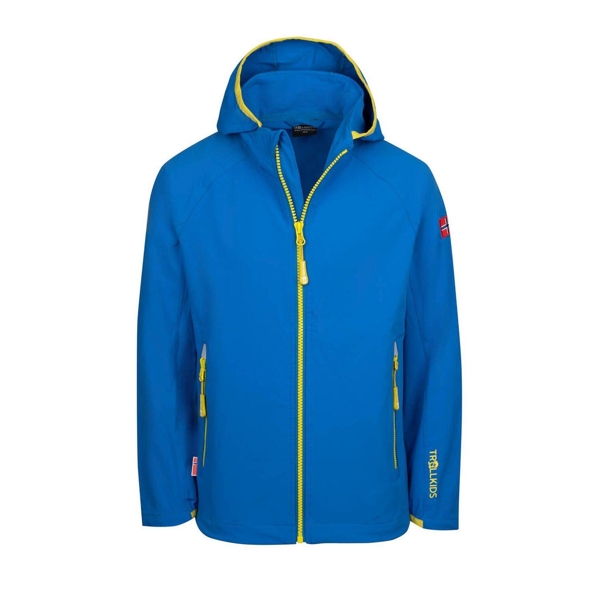 Trollkids - Veste Softshell Pour Enfants Kvalvika Bleu Incandescent/jaune Trouble - Softshell - Bleu|jaune - Decathlon