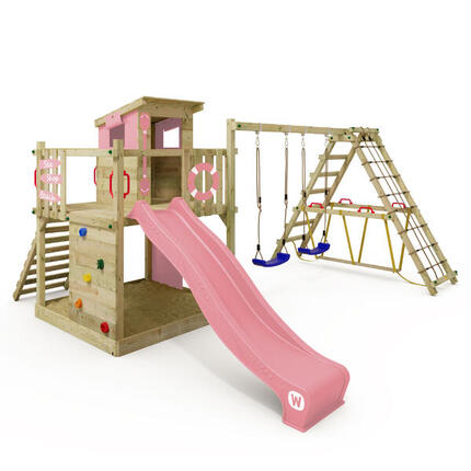 Aire de jeux Smart Surf avec balançoire et toboggan rose pastel