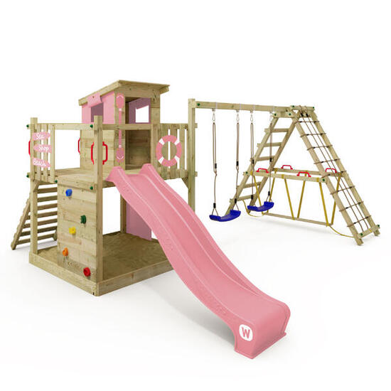 Aire de jeux Smart Surf avec balançoire et toboggan rose pastel