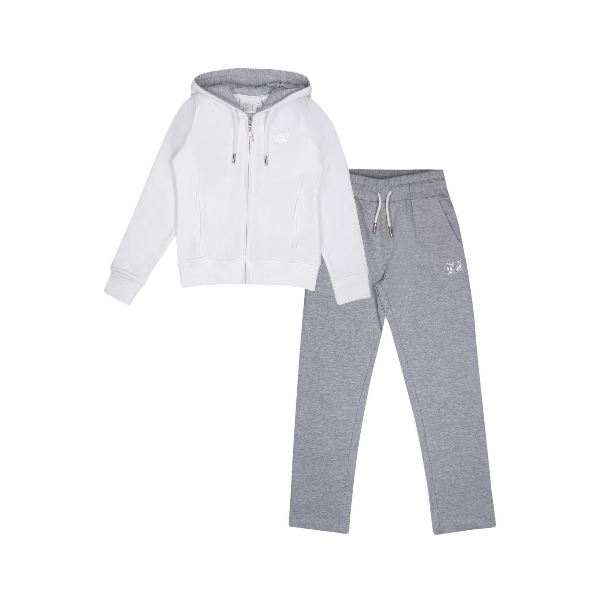 Leone 1947 Apparel - Survêtement Fille Leone Shiny En Coton Non Brossé - Survêtement - Blanc|gris - 12 À 14 Ans - Decathlon
