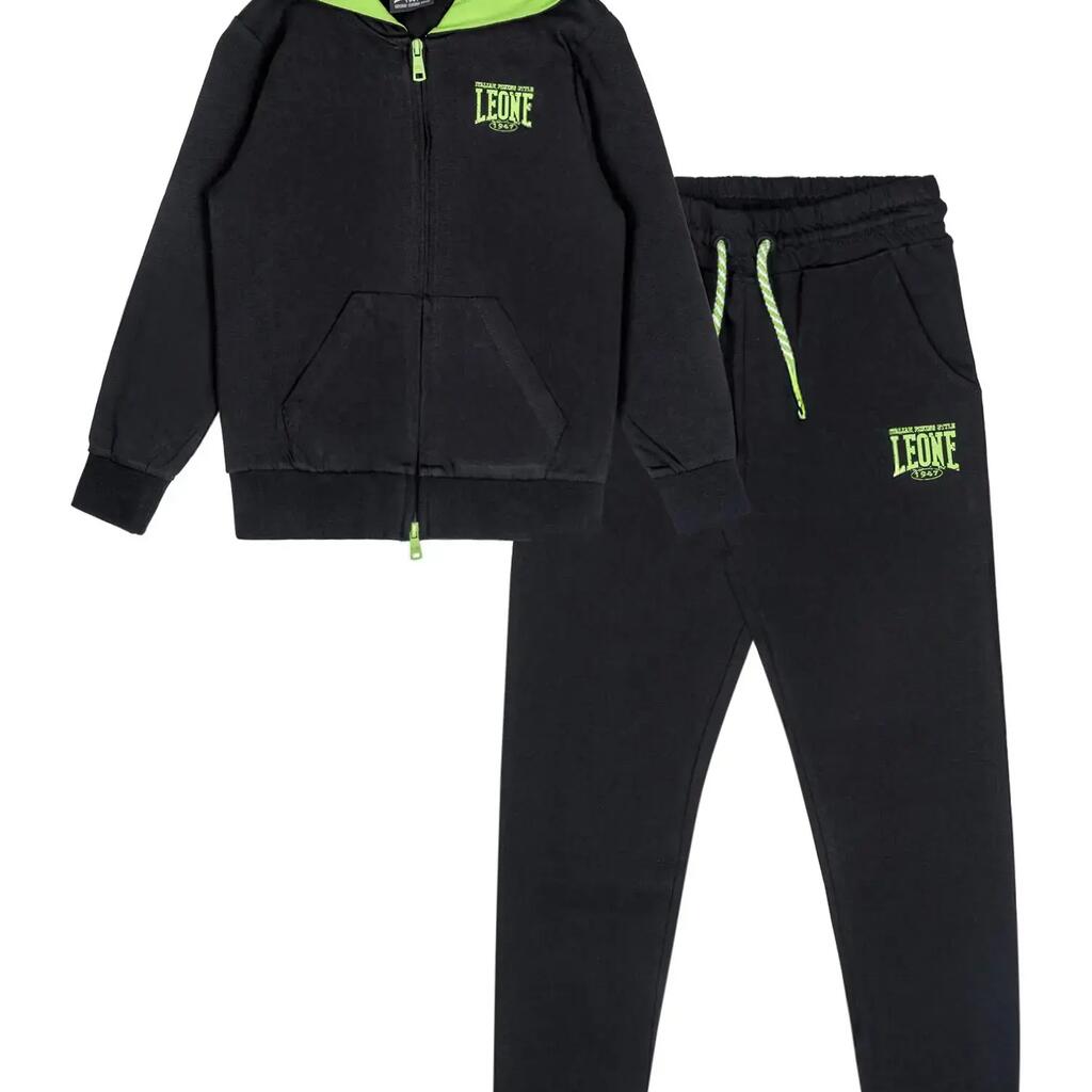 Leone Boxing children's tracksuit in unbrushed cotton with hood and zip