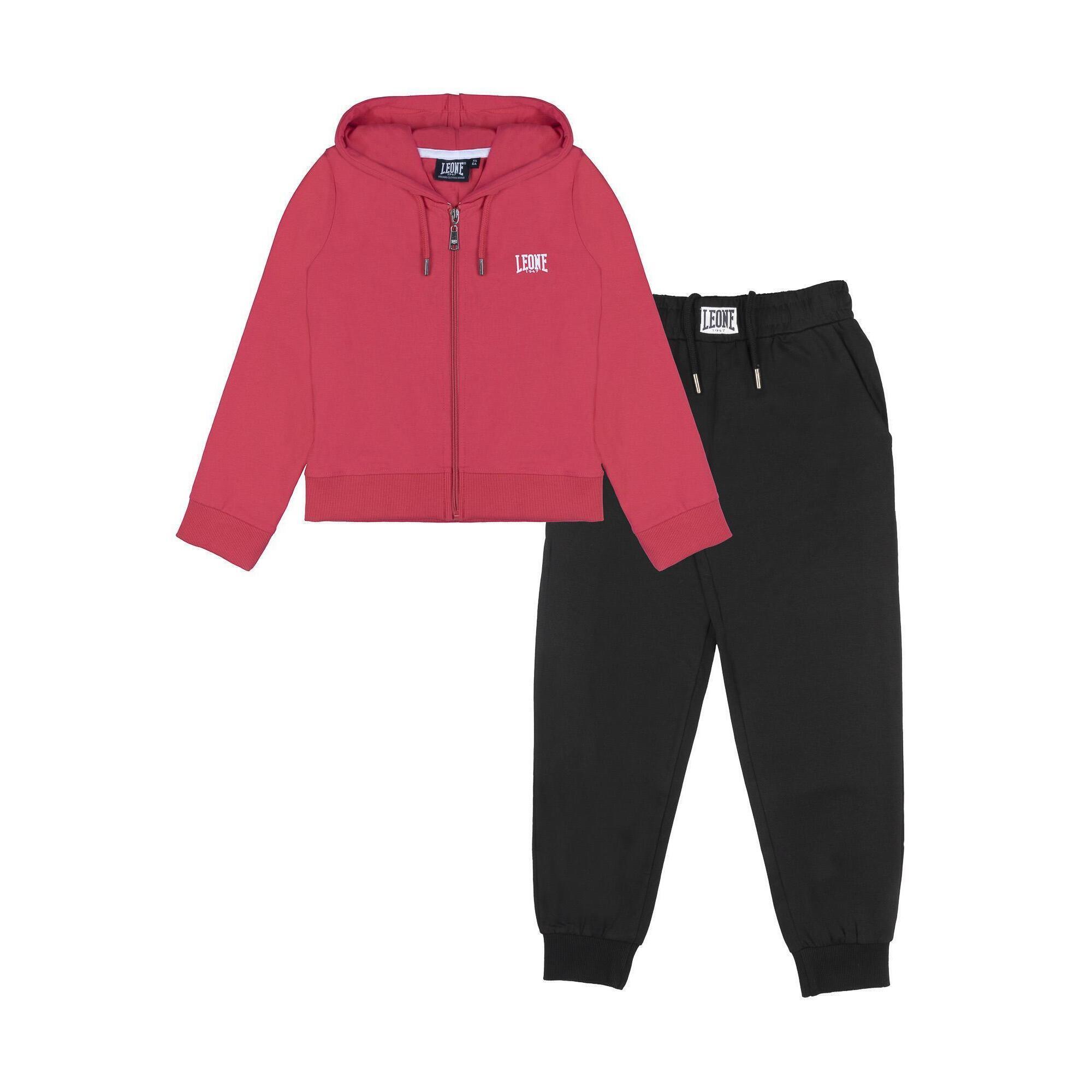 Leone 1947 Apparel - Survêtement Fille Leone Sporty En Coton Non Brossé - Survêtement - Noir|rose - 12 À 14 Ans - Decathlon