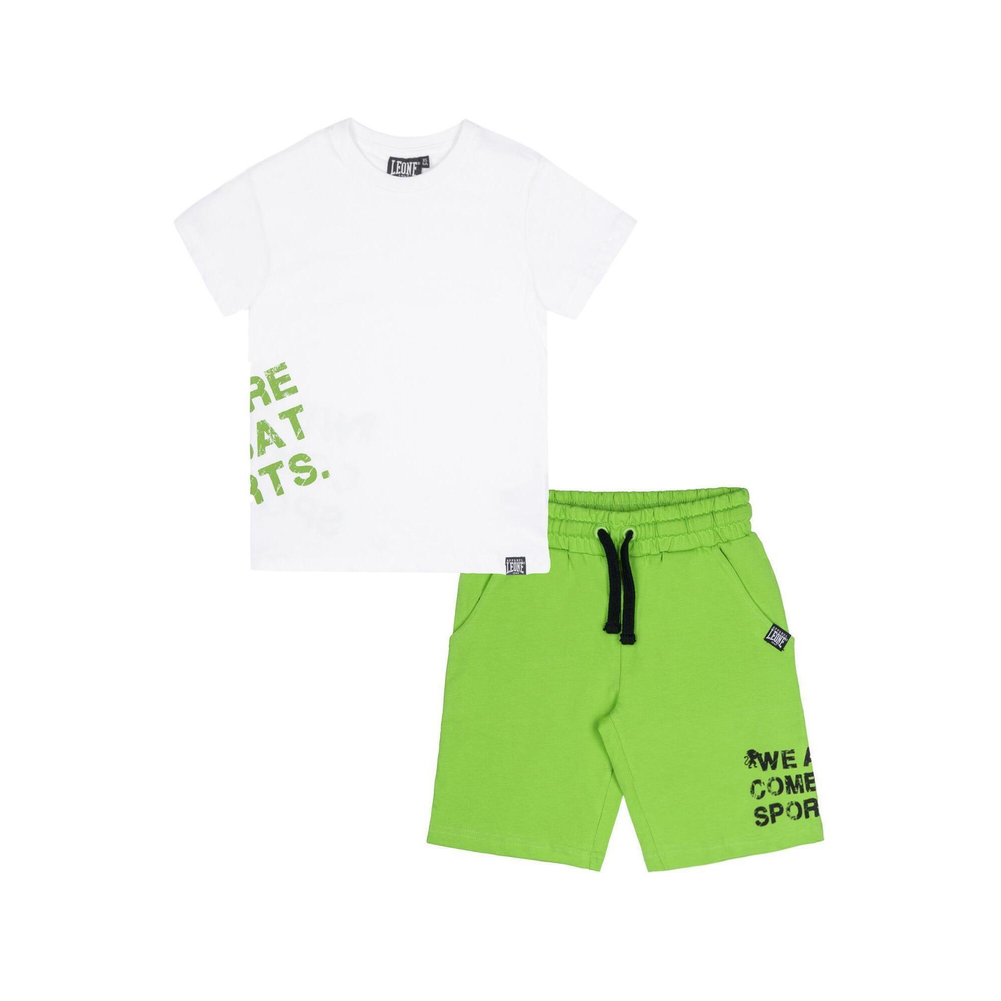 Leone 1947 Apparel - Ensemble Enfant Composé D'Un T-shirt Et D'Un Short En Coton Leone Boxing - Survêtement - Blanc|vert -  8 À 10 Ans - Decathlon