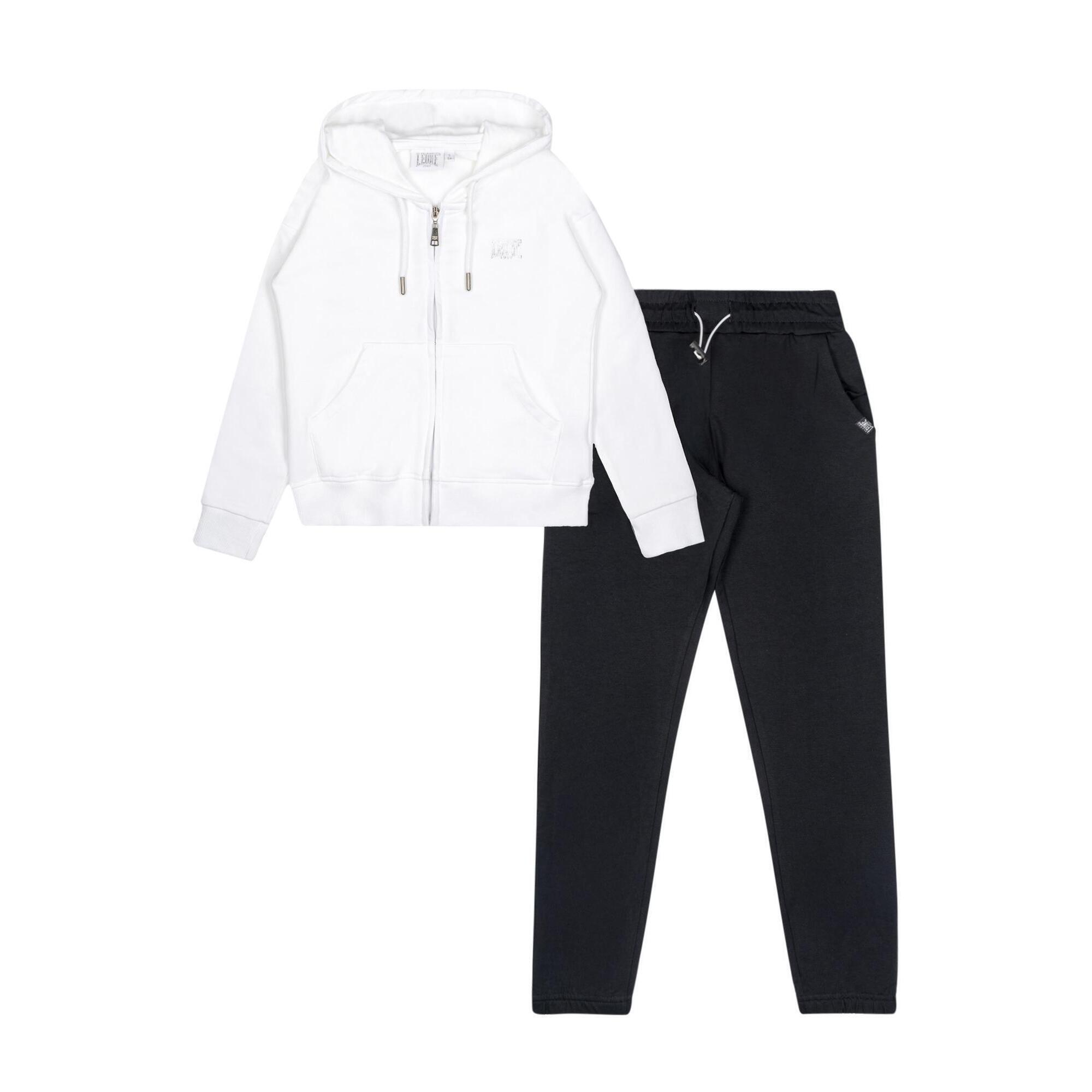 Leone 1947 Apparel - Survêtement Fille Leone Shiny En Coton Non Brossé - Survêtement - Blanc|noir - 12 À 14 Ans - Decathlon