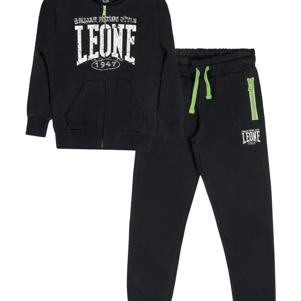 Leone Boxing children's tracksuit in unbrushed cotton with hood and zip
