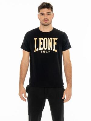 Stretch katoenen t-shirt met korte mouwen en groot leone basic-logo