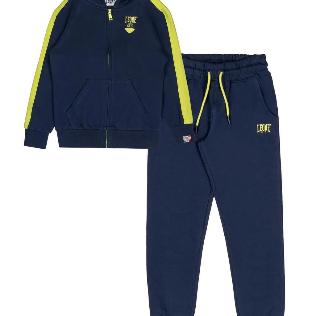 Leone Denim Blue unbrushed cotton hooded zip-up tracksuit for boys