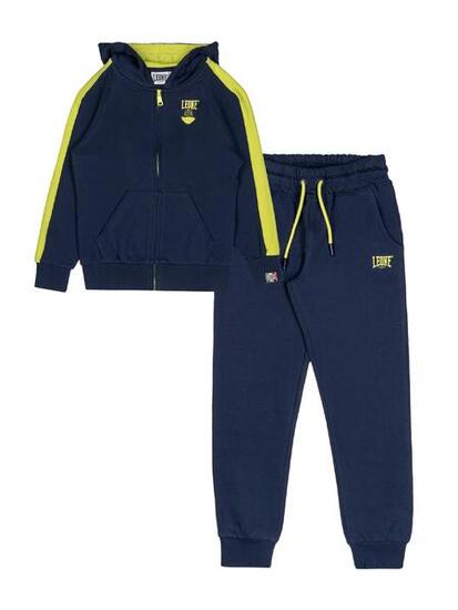 Survêtement à capuche zippé en coton non brossé Leone Denim Blue pour garçon