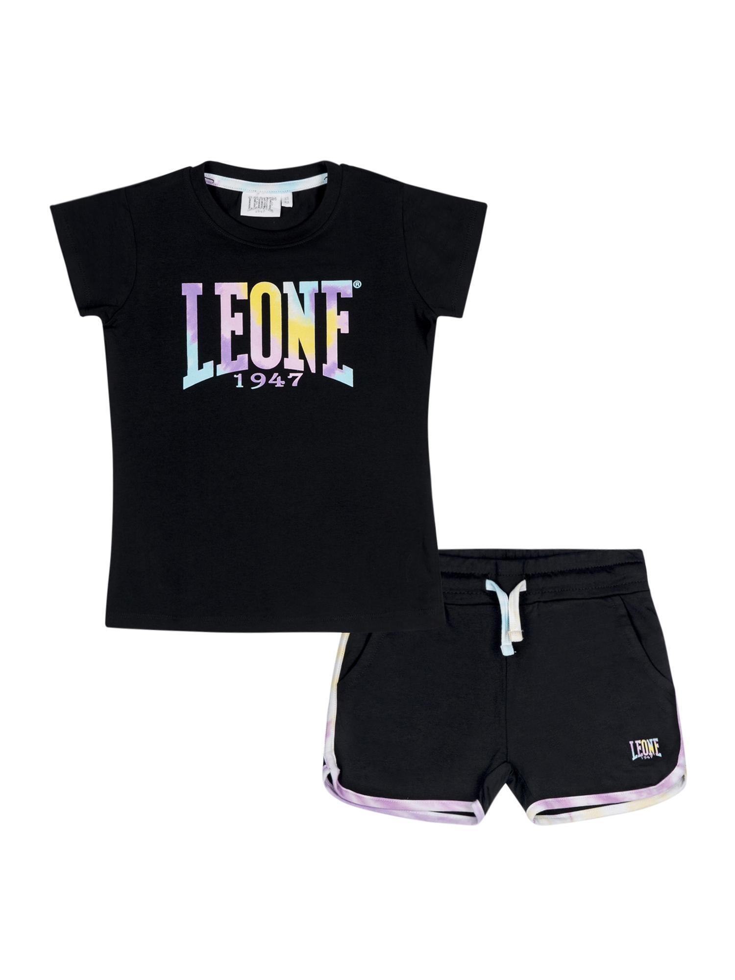 Conjunto de menina com camiseta e shorts de algodão leone rainbow