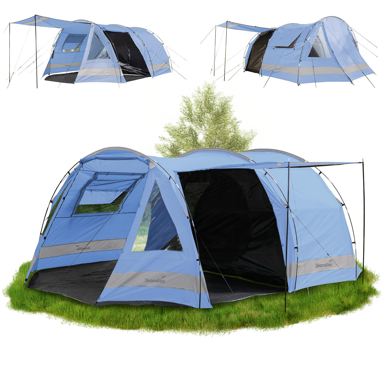 Skandika - Tente Tunnel Kambo 4 - Tente Camping 4 Personnes -  1x Cabine De Couchage Sombre - Tente - Bleu - 4 Places - Decathlon