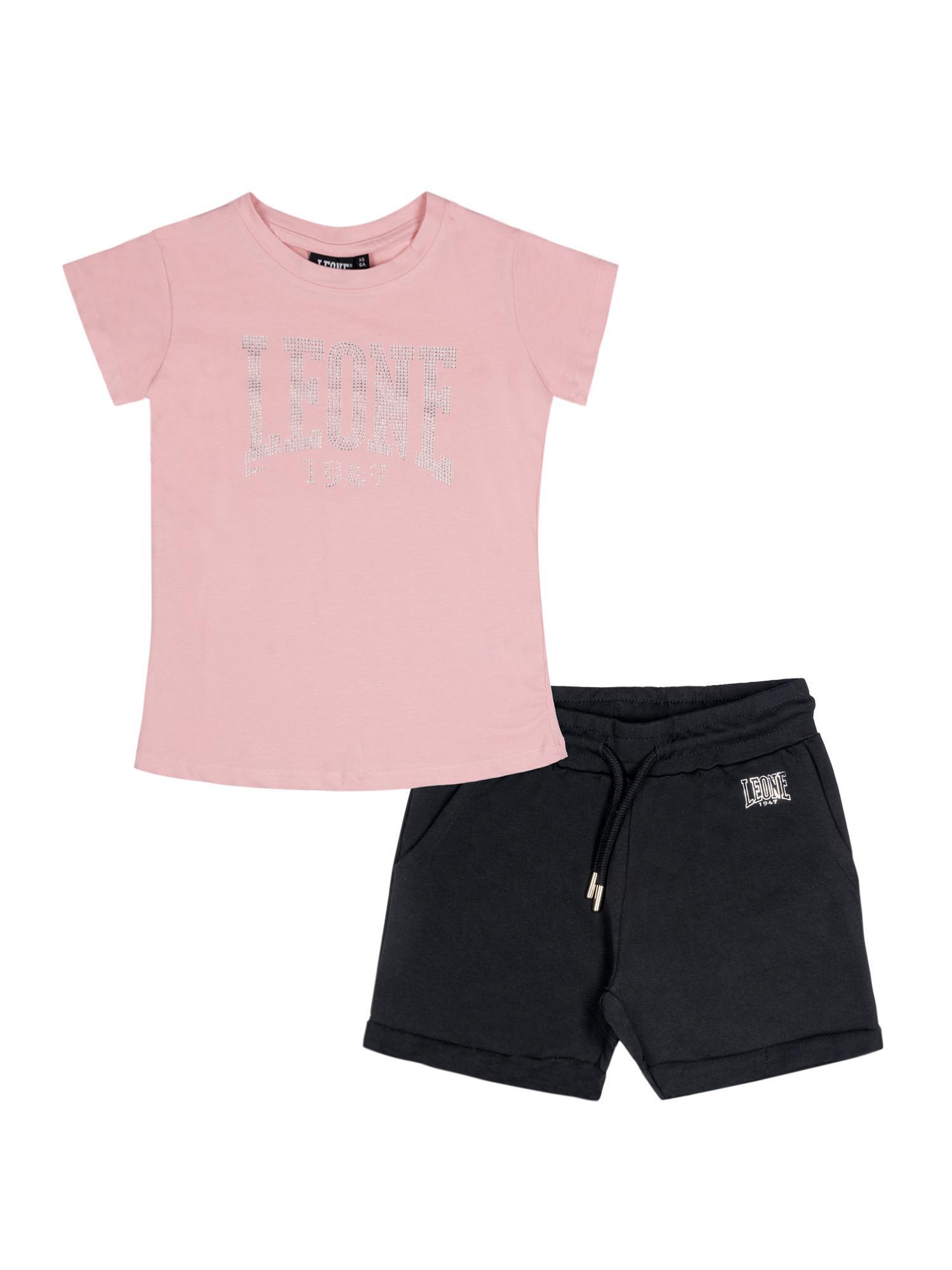 LEONE 1947 APPAREL Leone Set aus T-Shirt und Shorts aus glänzender Baumwolle für Mädchen