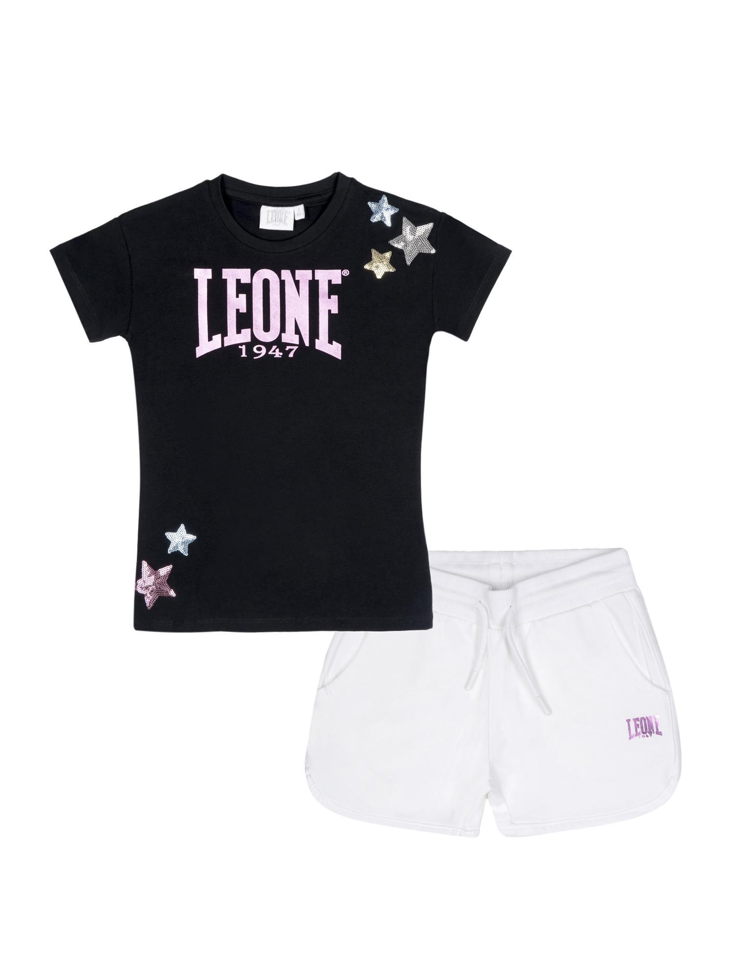 Conjunto de menina com camiseta e shorts de algodão leone rainbow