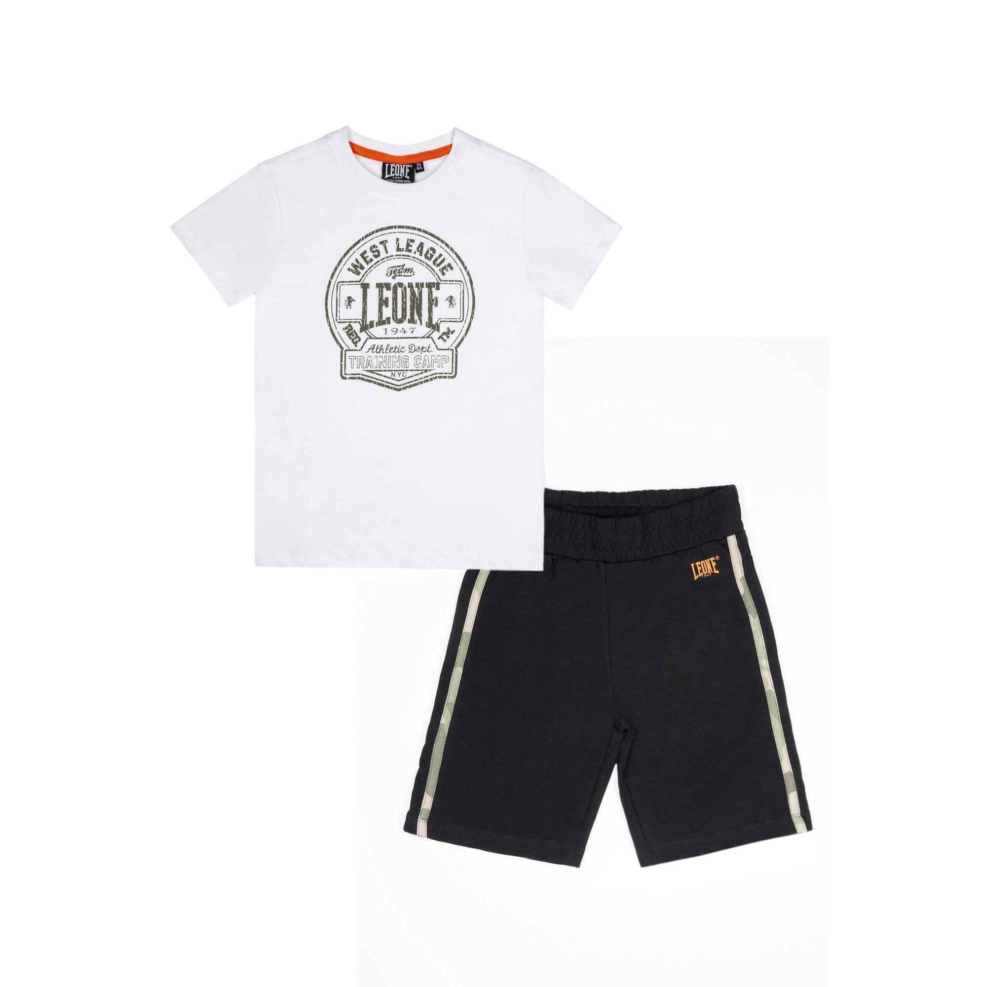 Leone 1947 Apparel - Ensemble Enfant Composé D'Un T-shirt Et D'Un Short En Coton Leone Camouflage - Survêtement - Blanc|noir -  8 À 10 Ans - Decathlon