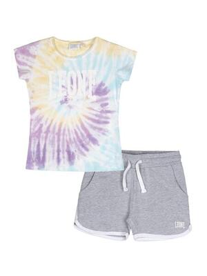 Meisjesset bestaande uit een katoenen t-shirt en short van leone rainbow