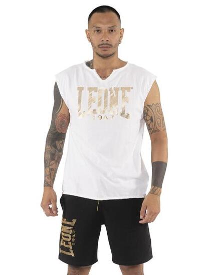 T-shirt da uomo smanicata in cotone elasticizzato Leone Stripe Gold